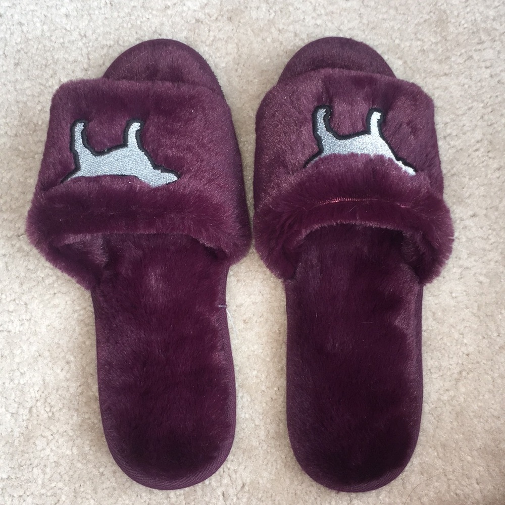 Pink fuzzy slippers
